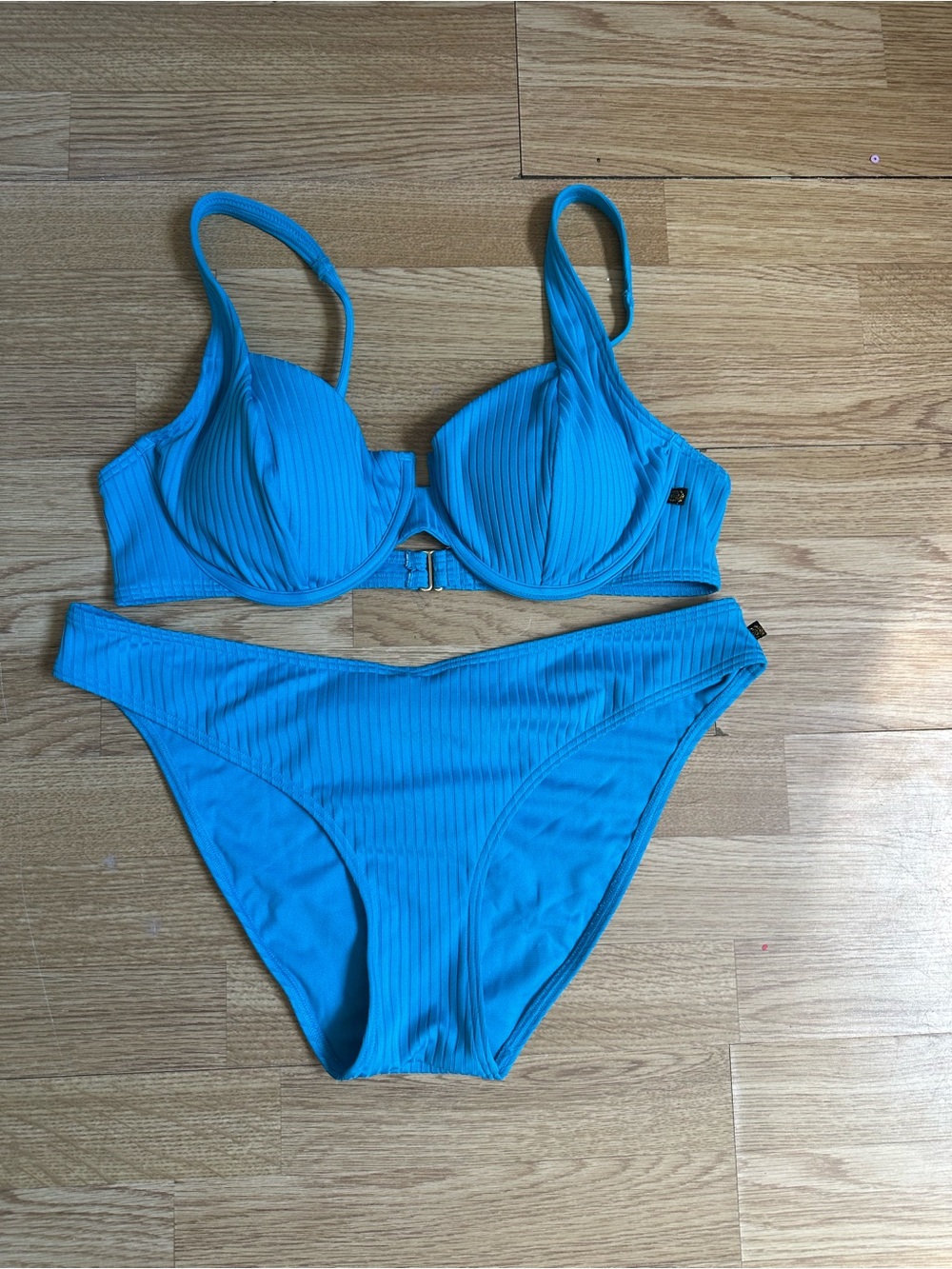 La Vie en Rose Aqua Bright Blue Ribbed Bikini Set